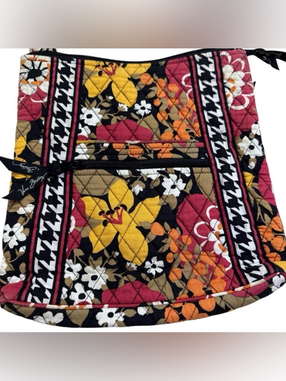 Vera Bradley Floral Quilted Crossbody Bag Purse Boho Fall Colors Cotton